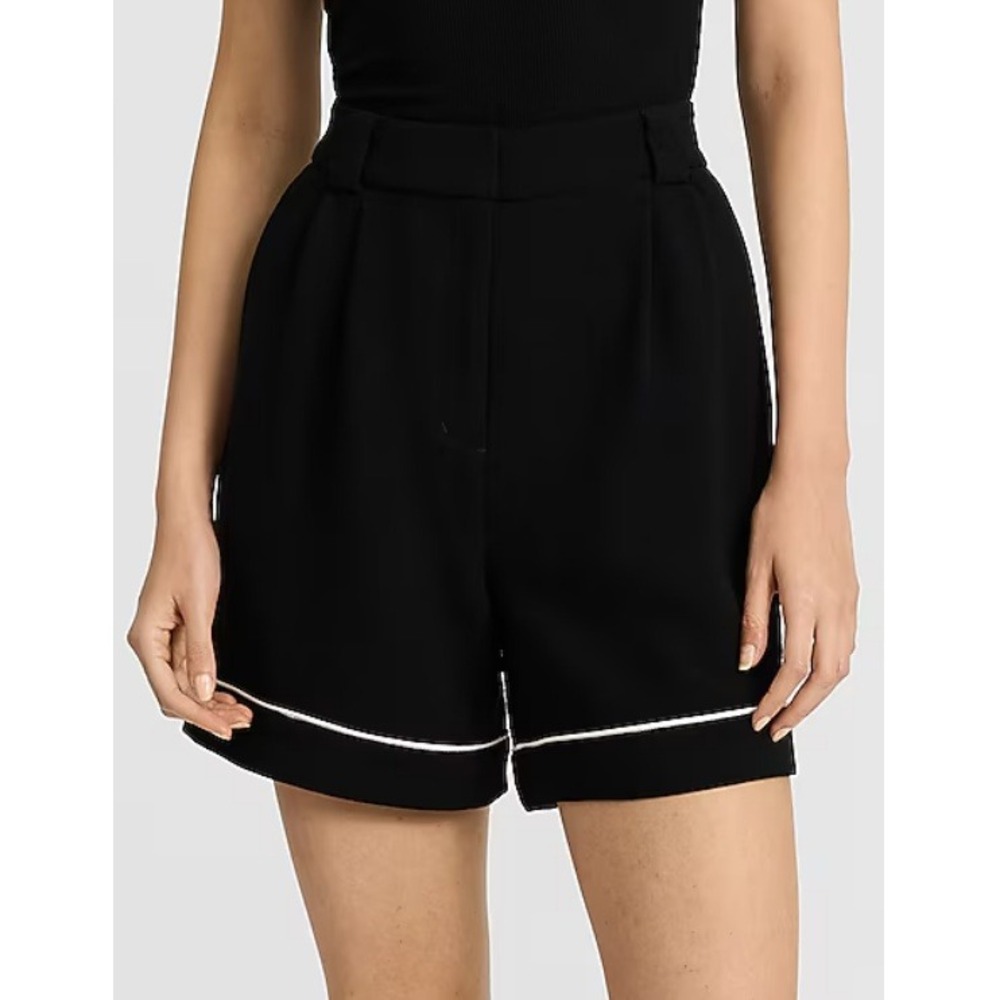 Express Women's Pitch Black Piped High Waisted Relaxed Shorts NWT Size 14
